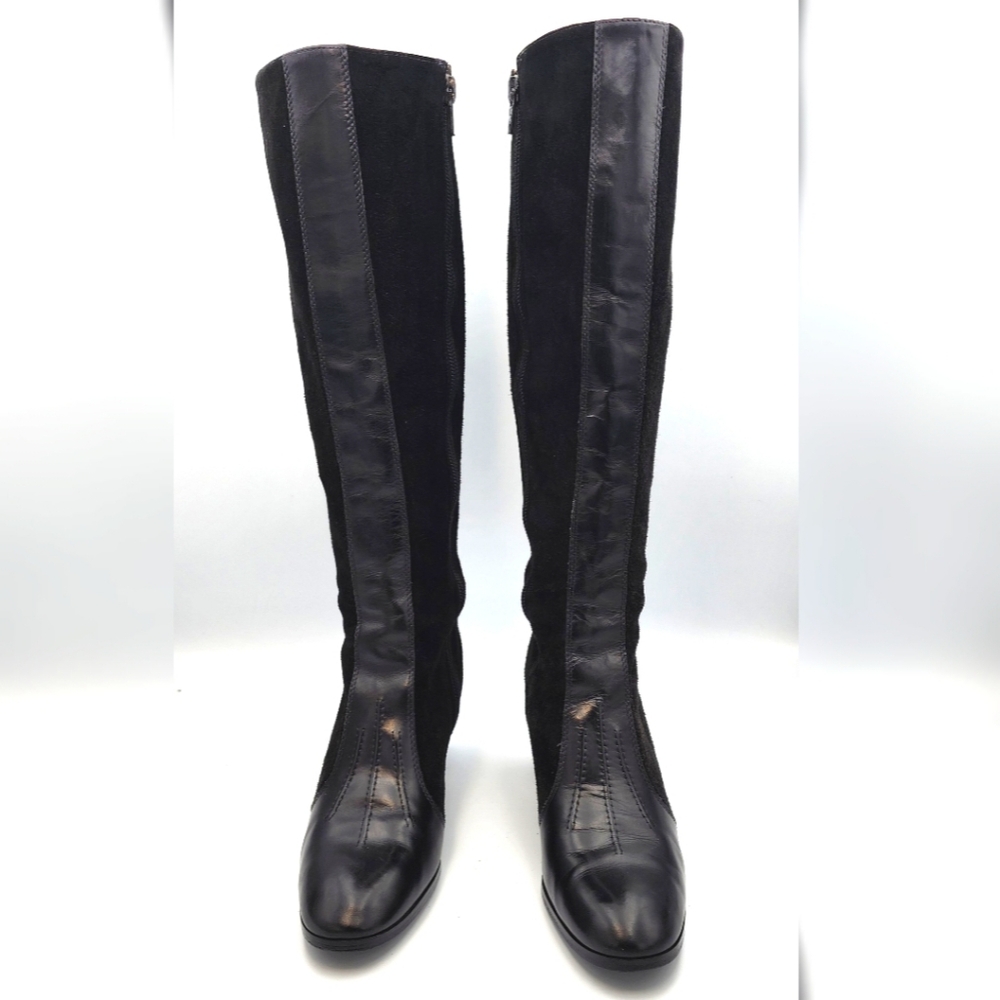 VINTAGE AMALFI BY RANGONI Black Suede & leather Tall Boots, Size 6.5 - Picture 2 of 8